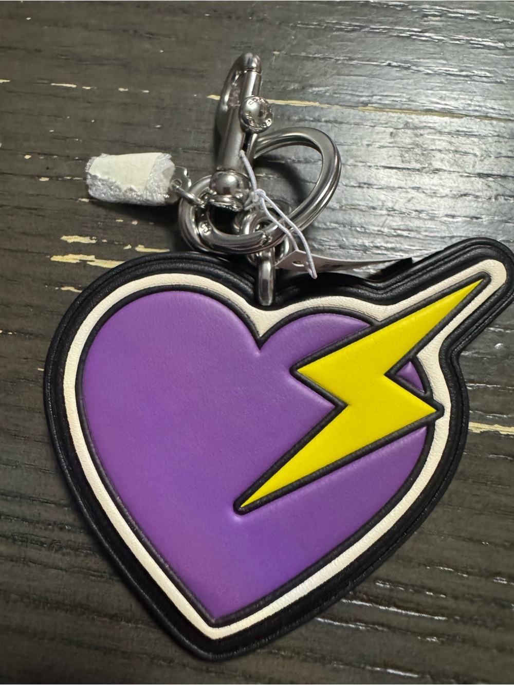 Coach Purple Heart Lightning Keychain Charm with Yellow Accent